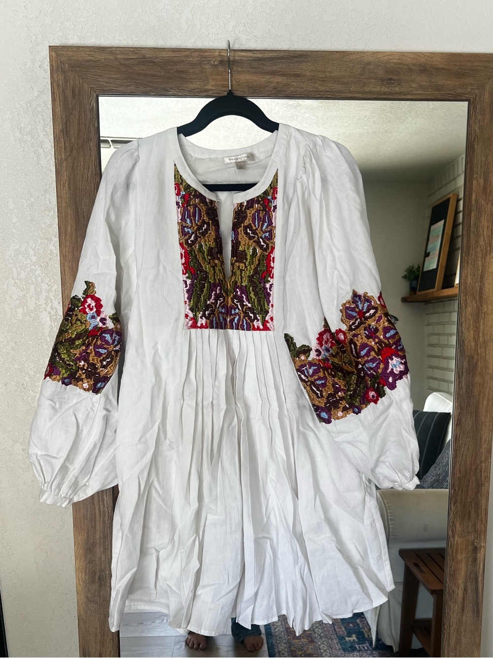 White Embroidered Peasant Dress with embroidery